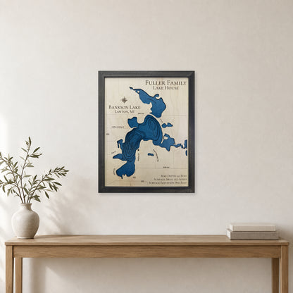 Bankson Lake, Michigan Wood Map — Multilayer — room mockup