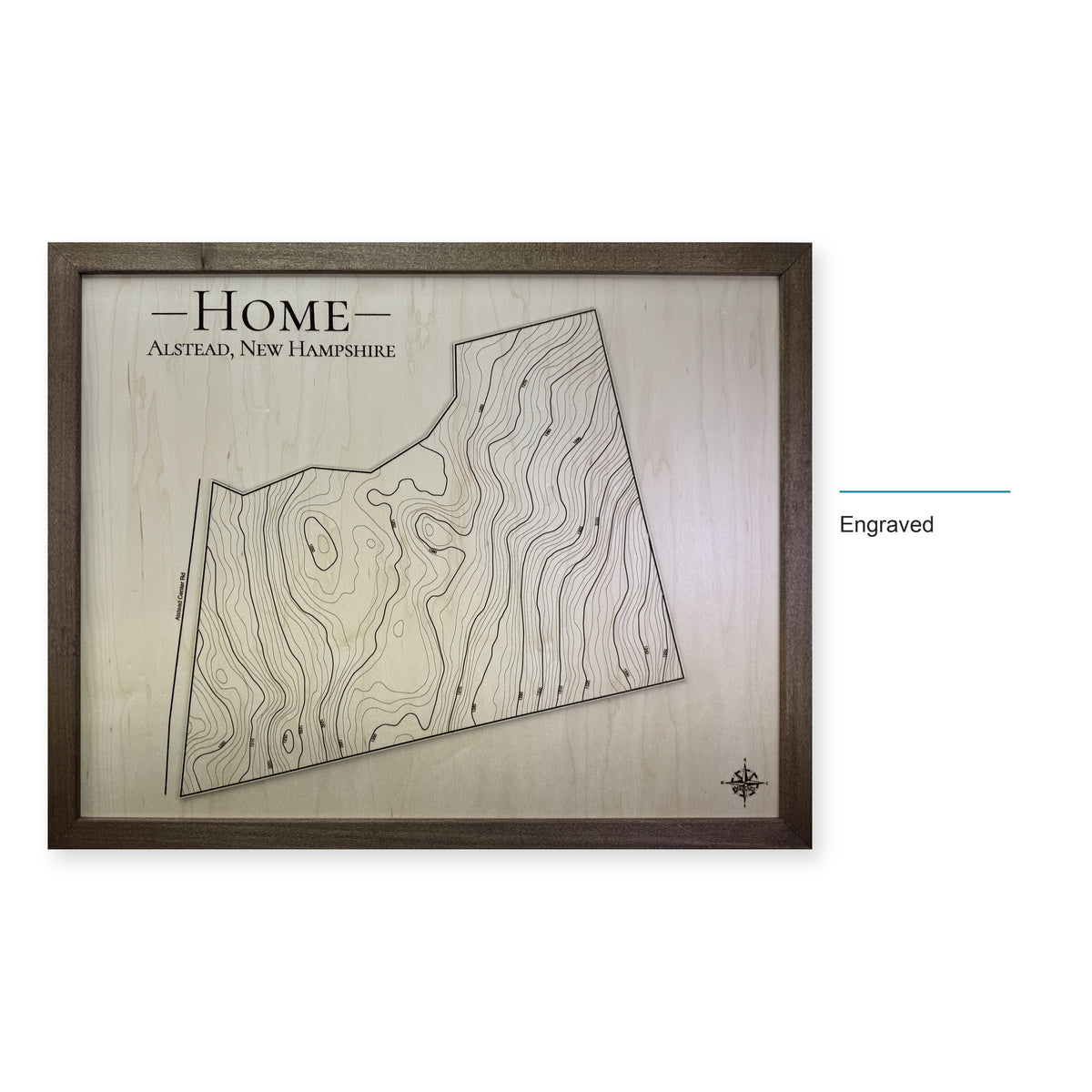 Alstead, New Hampshire Wood Map — Engraved — style-labeled photo