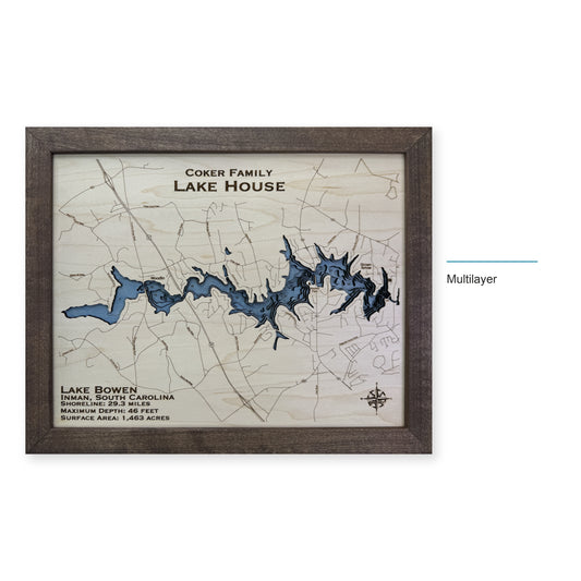 Lake Bowen, South Carolina Wood Map — Multilayer — style-labeled photo