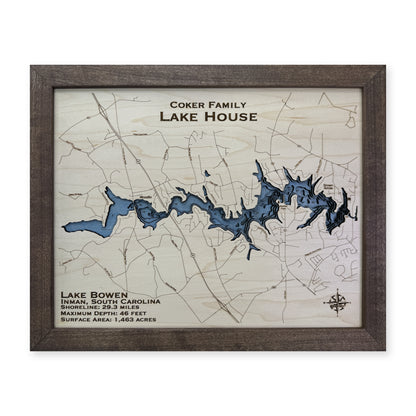 Lake Bowen, South Carolina Wood Map — Multilayer — plain-background photo