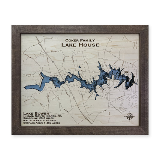 Lake Bowen, South Carolina Wood Map — Multilayer — plain-background photo