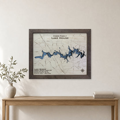 Lake Bowen, South Carolina Wood Map — Multilayer — room mockup