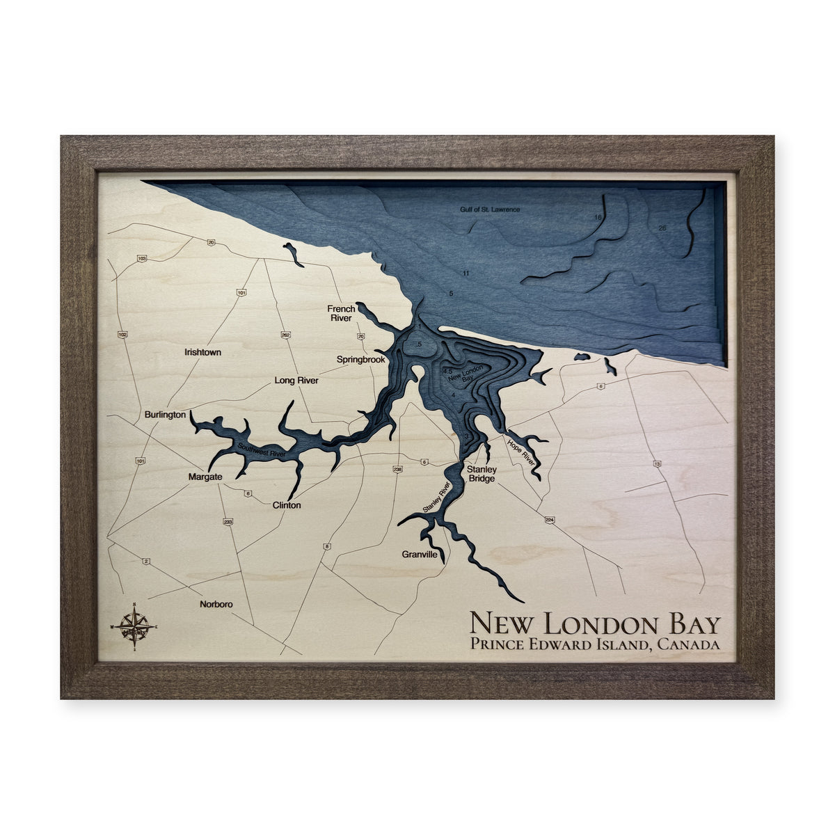 New London Bay, Prince Edward Island Wood Map — Multilayer — plain-background photo