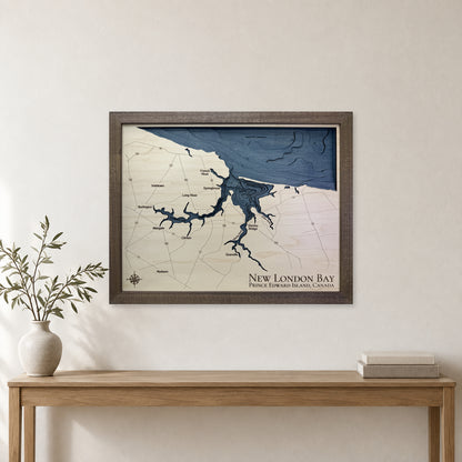 New London Bay, Prince Edward Island Wood Map — Multilayer — room mockup