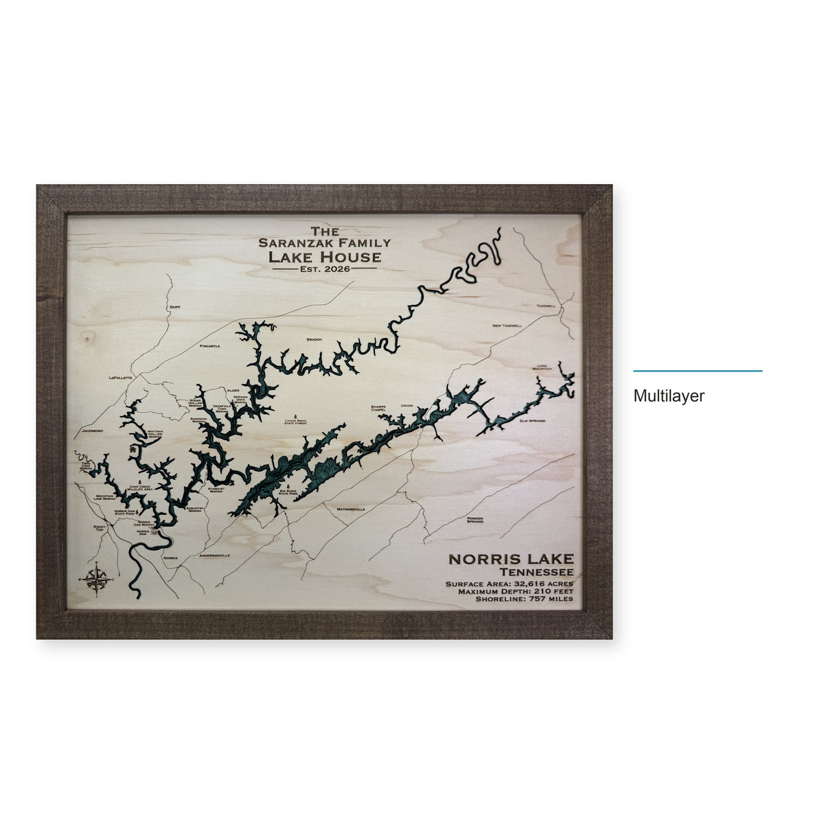 Norris Lake, TN, Wood Map — Multilayer — style-labeled photo
