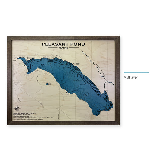 Pleasant Pond, Island Falls, Maine Wood Map — Multilayer — style-labeled photo