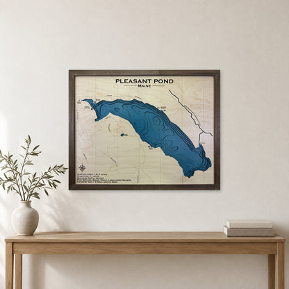 Pleasant Pond, Island Falls, Maine Wood Map — Multilayer — room mockup