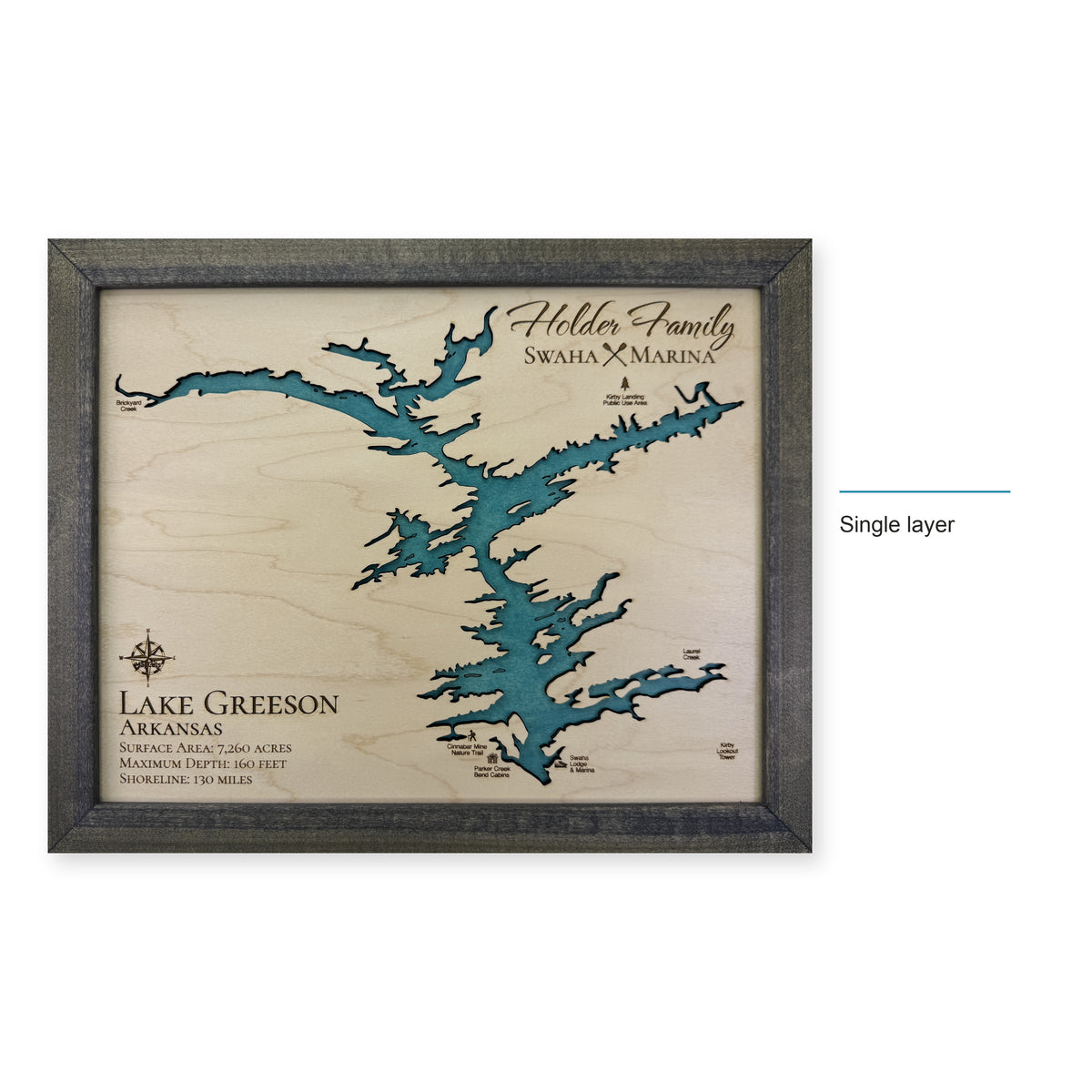 Lake Greeson, Arkansas Wood Map — Single layer — style-labeled photo