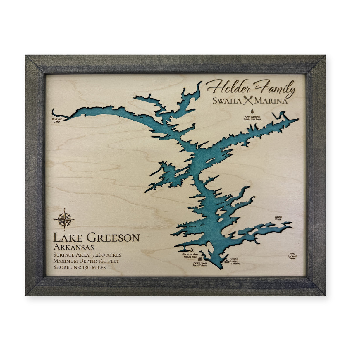 Lake Greeson, Arkansas Wood Map — Single layer — plain-background photo