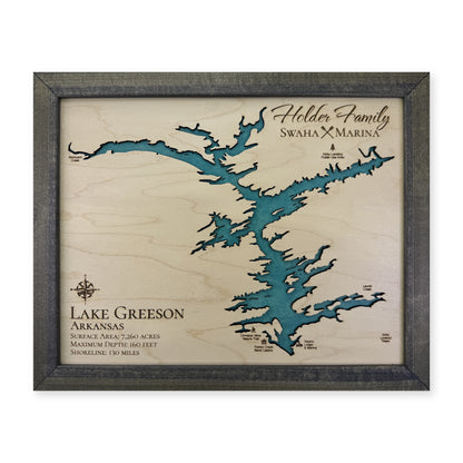 Lake Greeson, Arkansas Wood Map — Single layer — plain-background photo