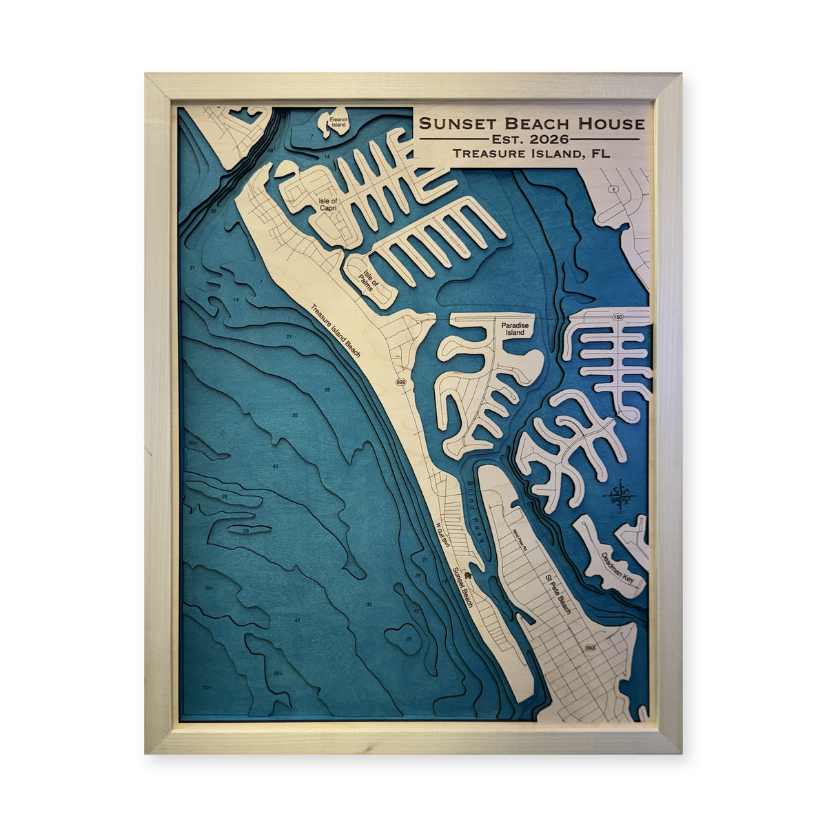 Sunset Beach, Treasure Island, Florida Wood Map — Multilayer — plain-background photo