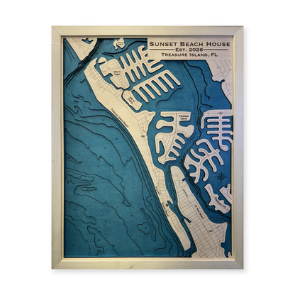 Sunset Beach, Treasure Island, Florida Wood Map — Multilayer — plain-background photo