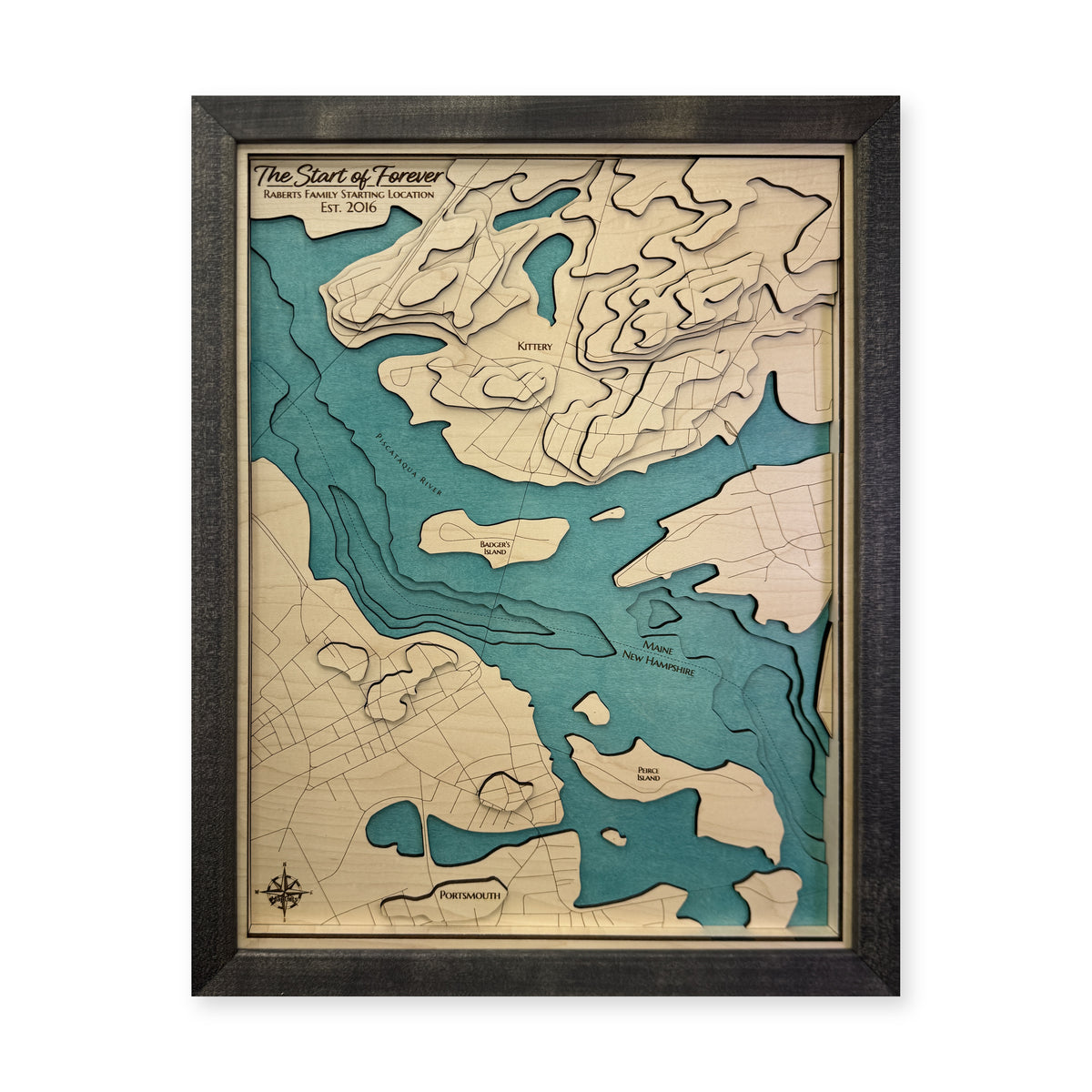 Piscataqua River, New Hampshire Wood Map — Multilayer — plain-background photo