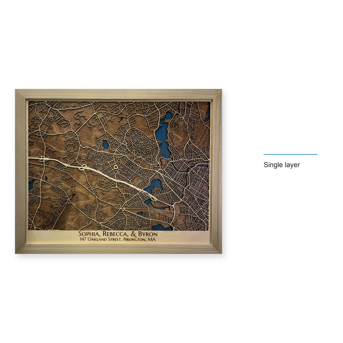 Arlington, Massachusetts Wood Map — Single layer — style-labeled photo