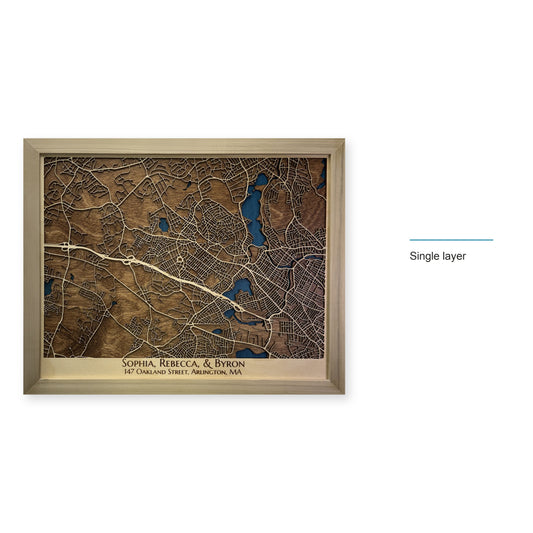 Arlington, Massachusetts Wood Map — Single layer — style-labeled photo