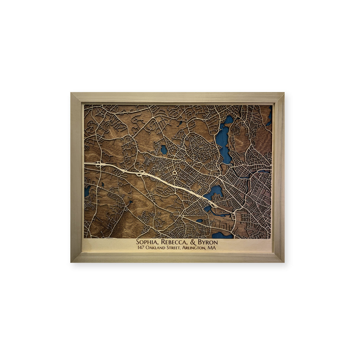 Arlington, Massachusetts Wood Map — Single layer — plain-background photo