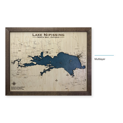 Lake Nipissing, Ontario Wood Map — Multilayer — style-labeled photo