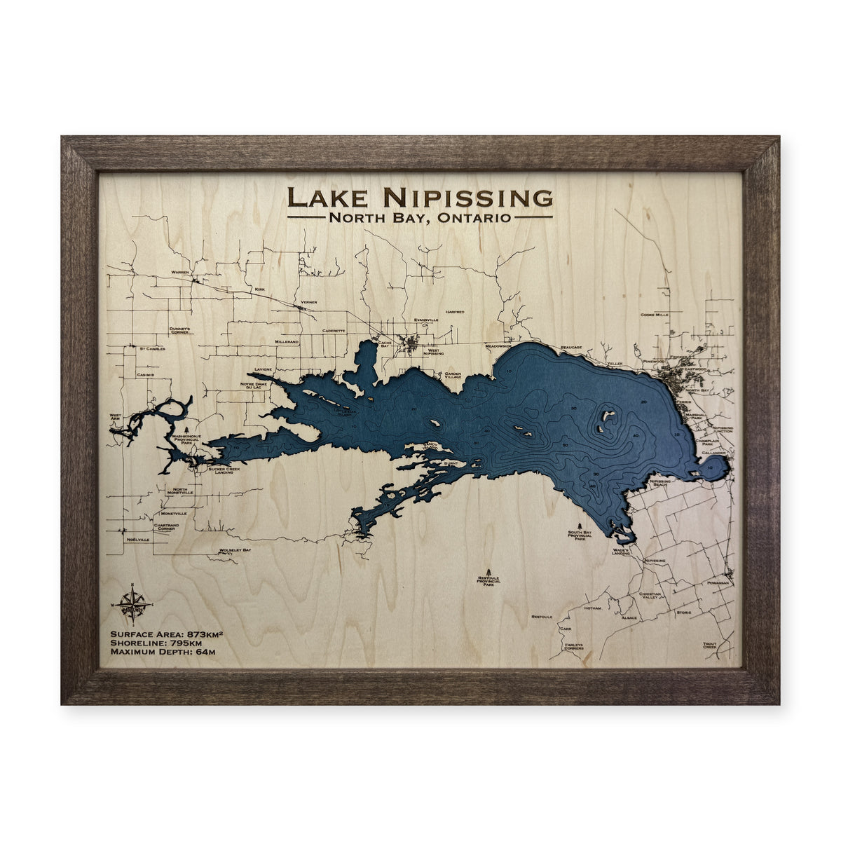 Lake Nipissing, Ontario Wood Map — Multilayer — plain-background photo