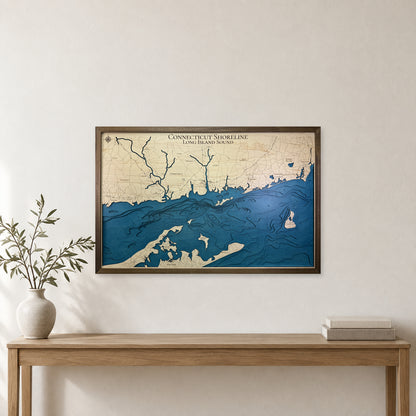 Long Island Sound Wood Map — Multilayer — room mockup