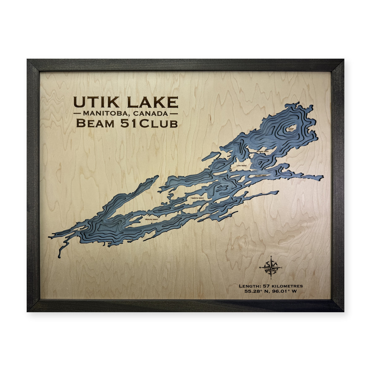 Utik Lake, Manitoba Wood Map — Multilayer — plain-background photo