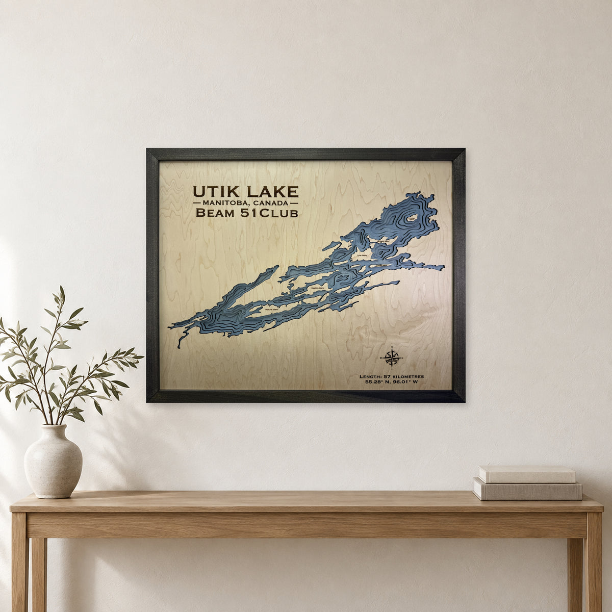 Utik Lake, Manitoba Wood Map — Multilayer — room mockup