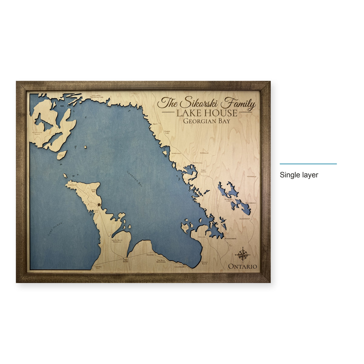 Georgian Bay, Ontario Wood Map — Single layer — style-labeled photo