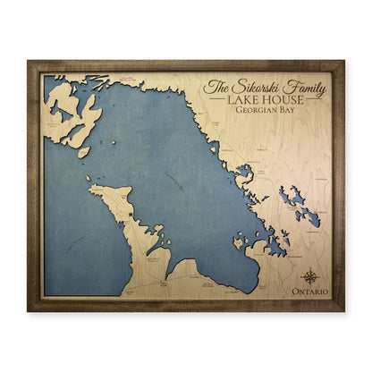 Georgian Bay, Ontario Wood Map — Single layer — plain-background photo