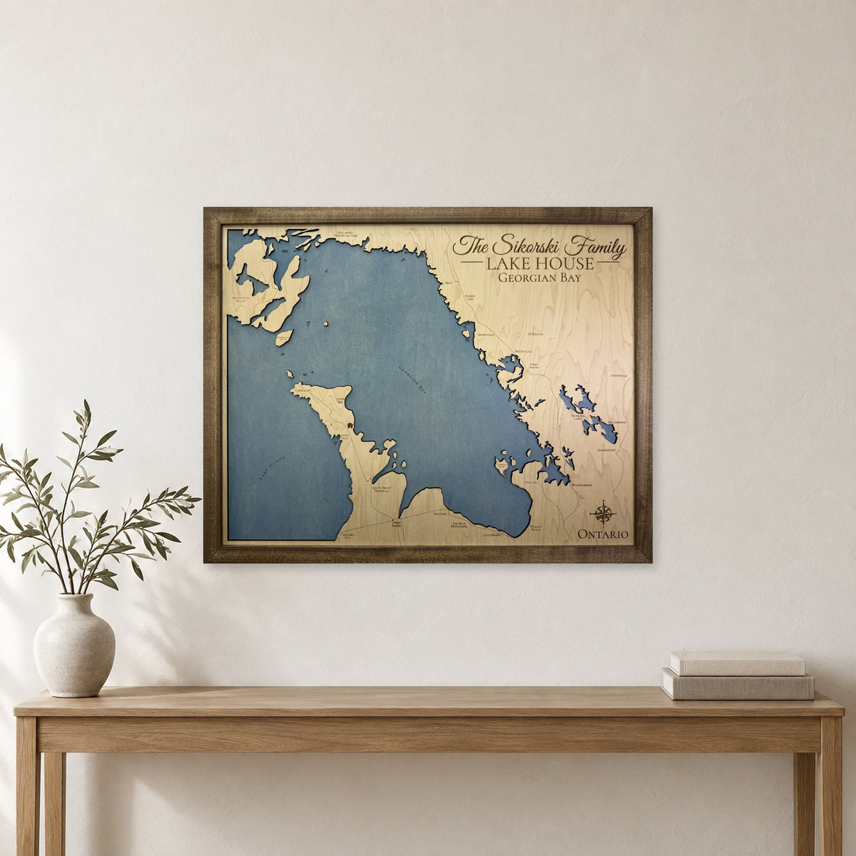 Georgian Bay, Ontario Wood Map — Single layer — room mockup