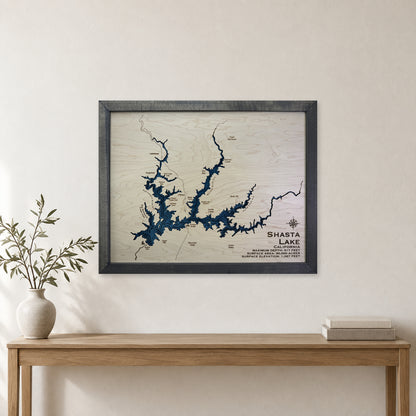 Shasta Lake, California Wood Map — Multilayer — room mockup