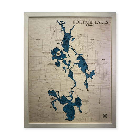 Portage Lakes, Summit County, OH, Wood Map — Multilayer — plain-background photo