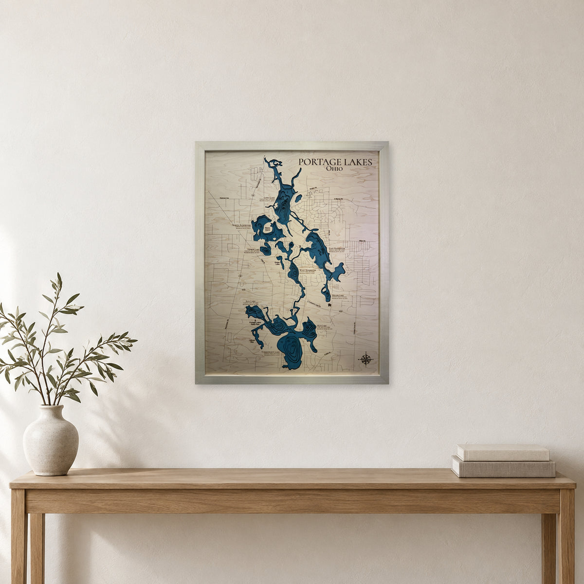 Portage Lakes, Summit County, OH, Wood Map — Multilayer — room mockup