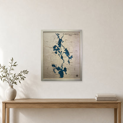 Portage Lakes, Summit County, OH, Wood Map — Multilayer — room mockup