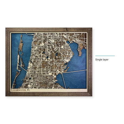 Clearwater, Florida Wood Map — Single layer — style-labeled photo