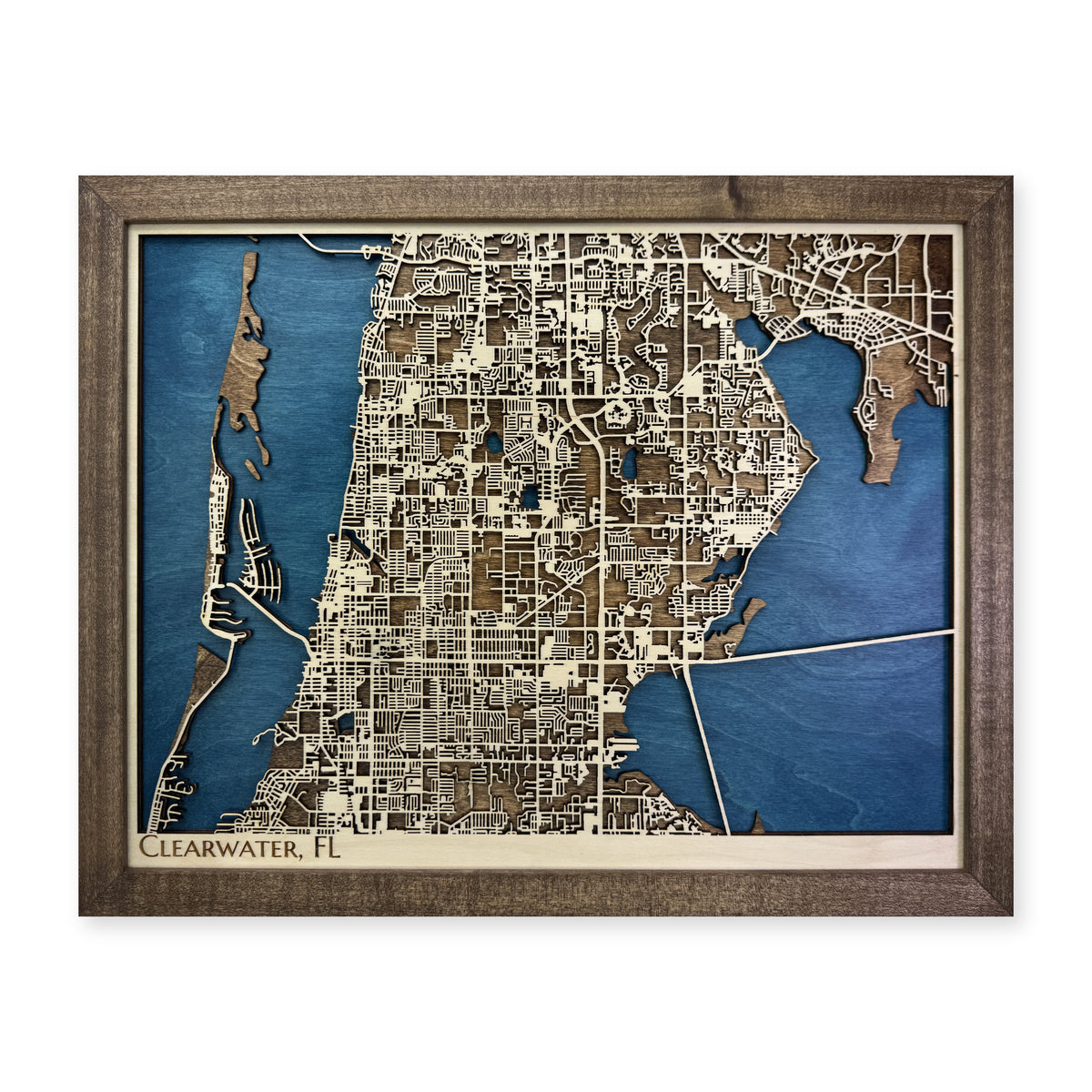 Clearwater, Florida Wood Map — Single layer — plain-background photo