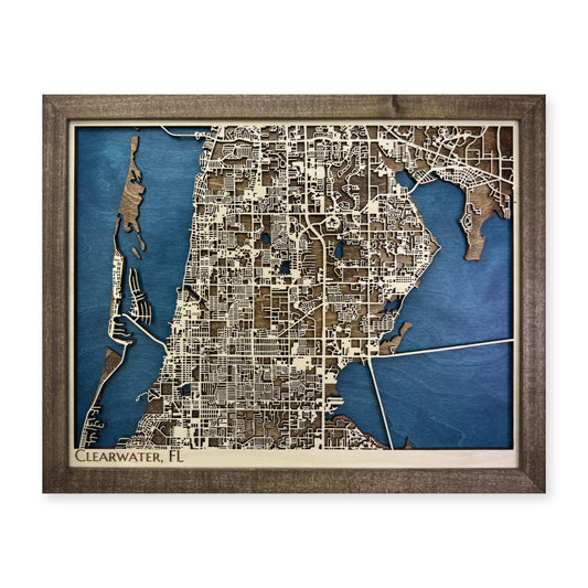 Clearwater, Florida Wood Map — Single layer — plain-background photo