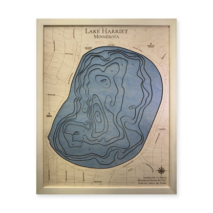 Lake Harriet, Minnesota Wood Map — Multilayer — plain-background photo