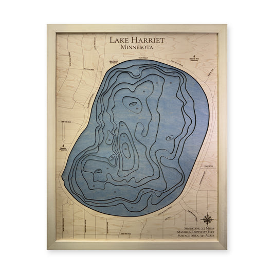 Lake Harriet, Minnesota Wood Map — Multilayer — plain-background photo