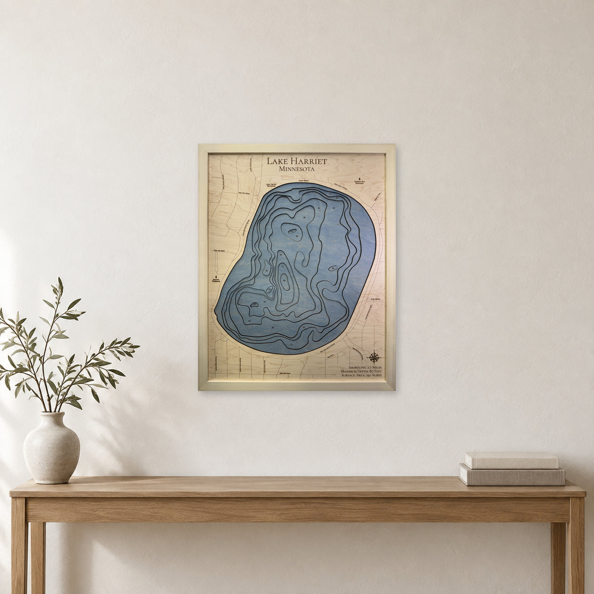 Lake Harriet, Minnesota Wood Map — Multilayer — room mockup
