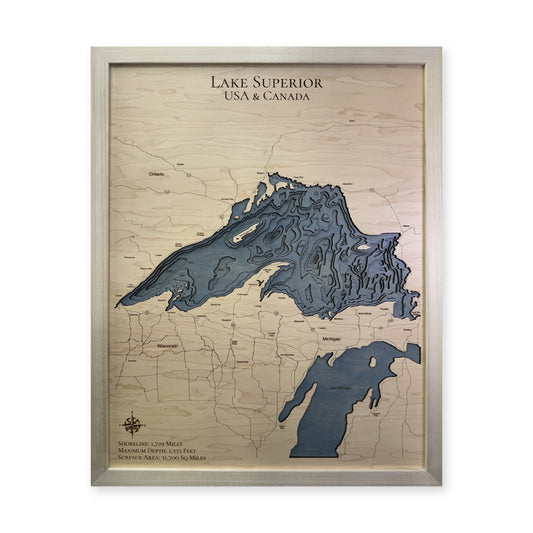 Lake Superior Wood Map — Multilayer — plain-background photo