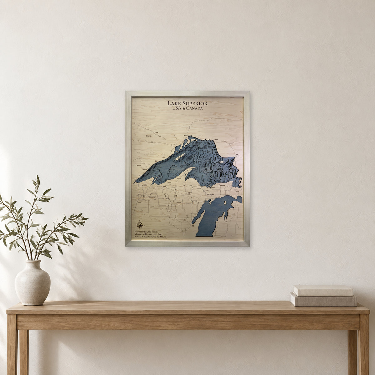 Lake Superior Wood Map — Multilayer — room mockup
