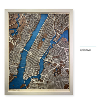 Manhattan, New York, Wood City Map — Single layer — style-labeled photo