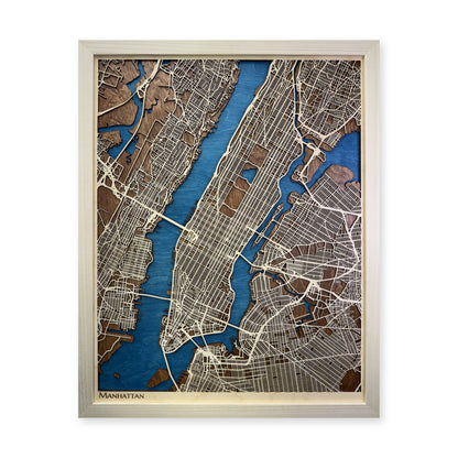 Manhattan, New York, Wood City Map — Single layer — plain-background photo