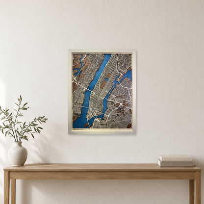 Manhattan, New York, Wood City Map — Single layer — room mockup