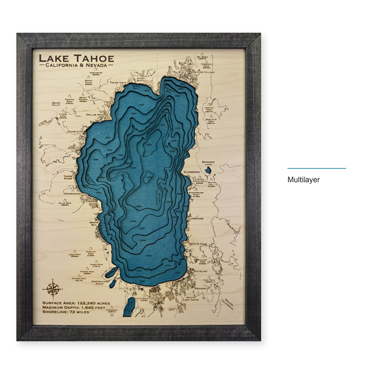 Lake Tahoe Wood Map — Multilayer — style-labeled photo