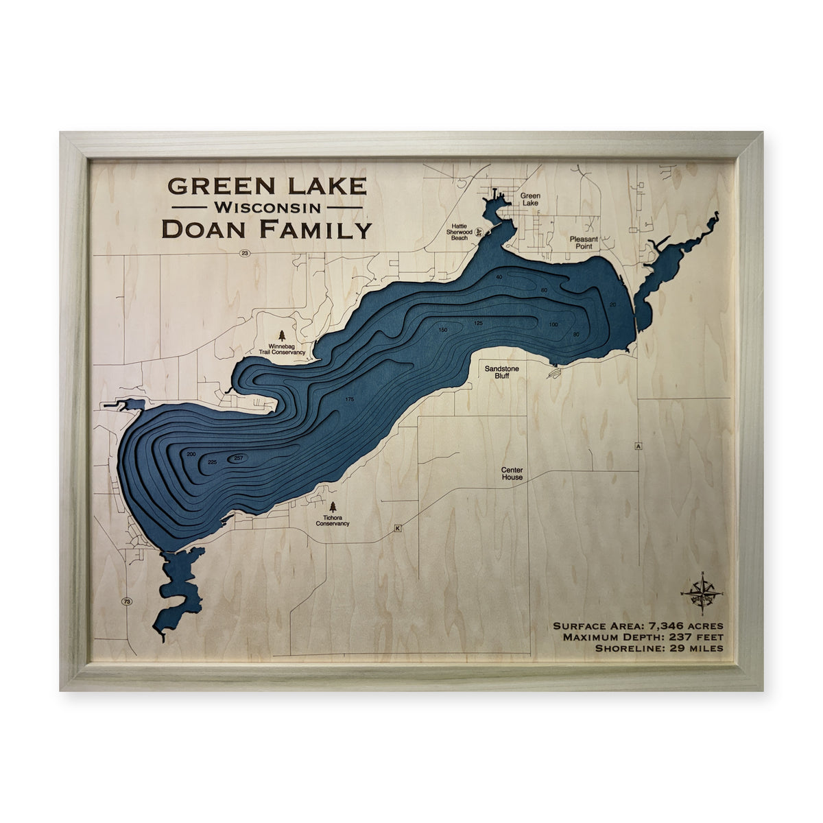 Green Lake, Wisconsin Wood Map — Multilayer — plain-background photo
