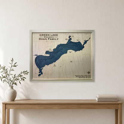 Green Lake, Wisconsin Wood Map — Multilayer — room mockup