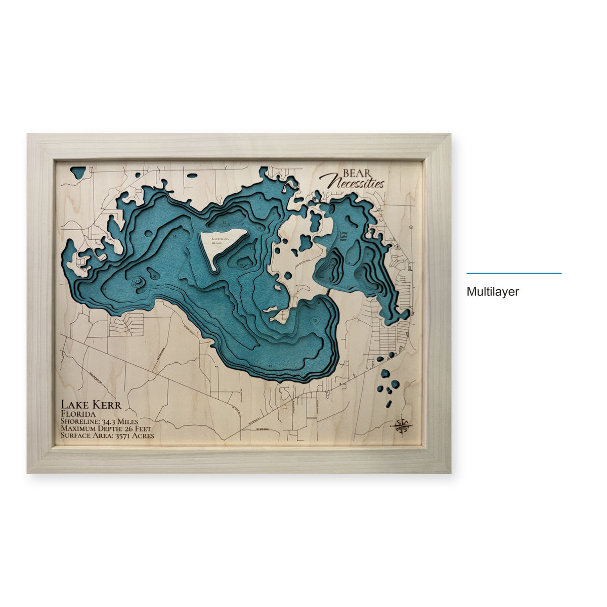 Lake Kerr, Florida Wood Map — Multilayer — style-labeled photo