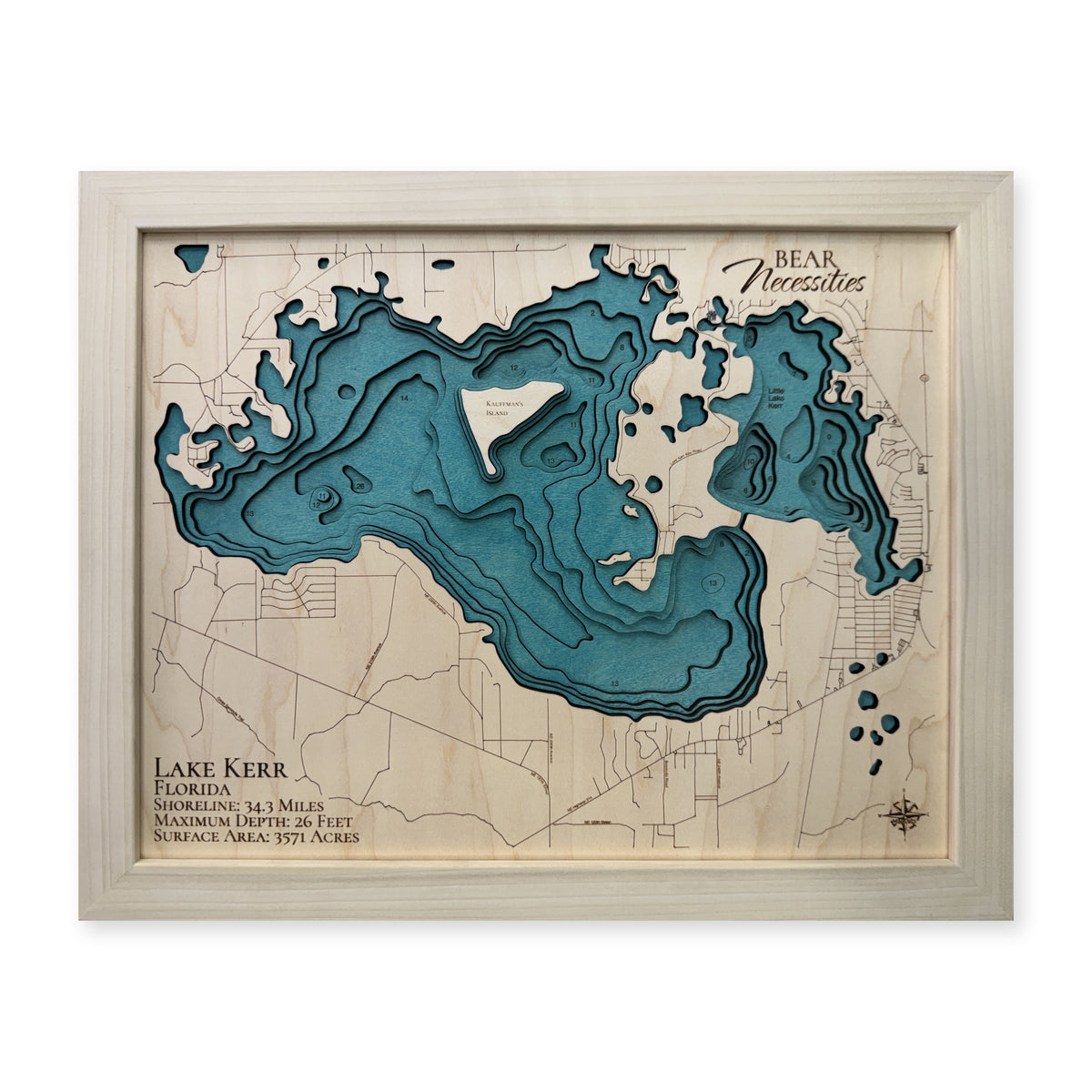 Lake Kerr, Florida Wood Map — Multilayer — plain-background photo