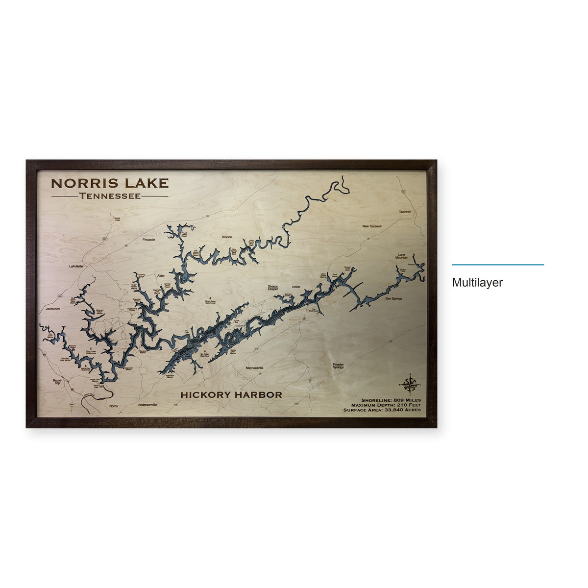 Norris Lake, TN, Wood Map — Multilayer — style-labeled photo