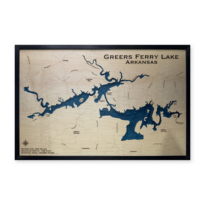 Greers Ferry Lake, Arkansas Wood Map — Multilayer — plain-background photo